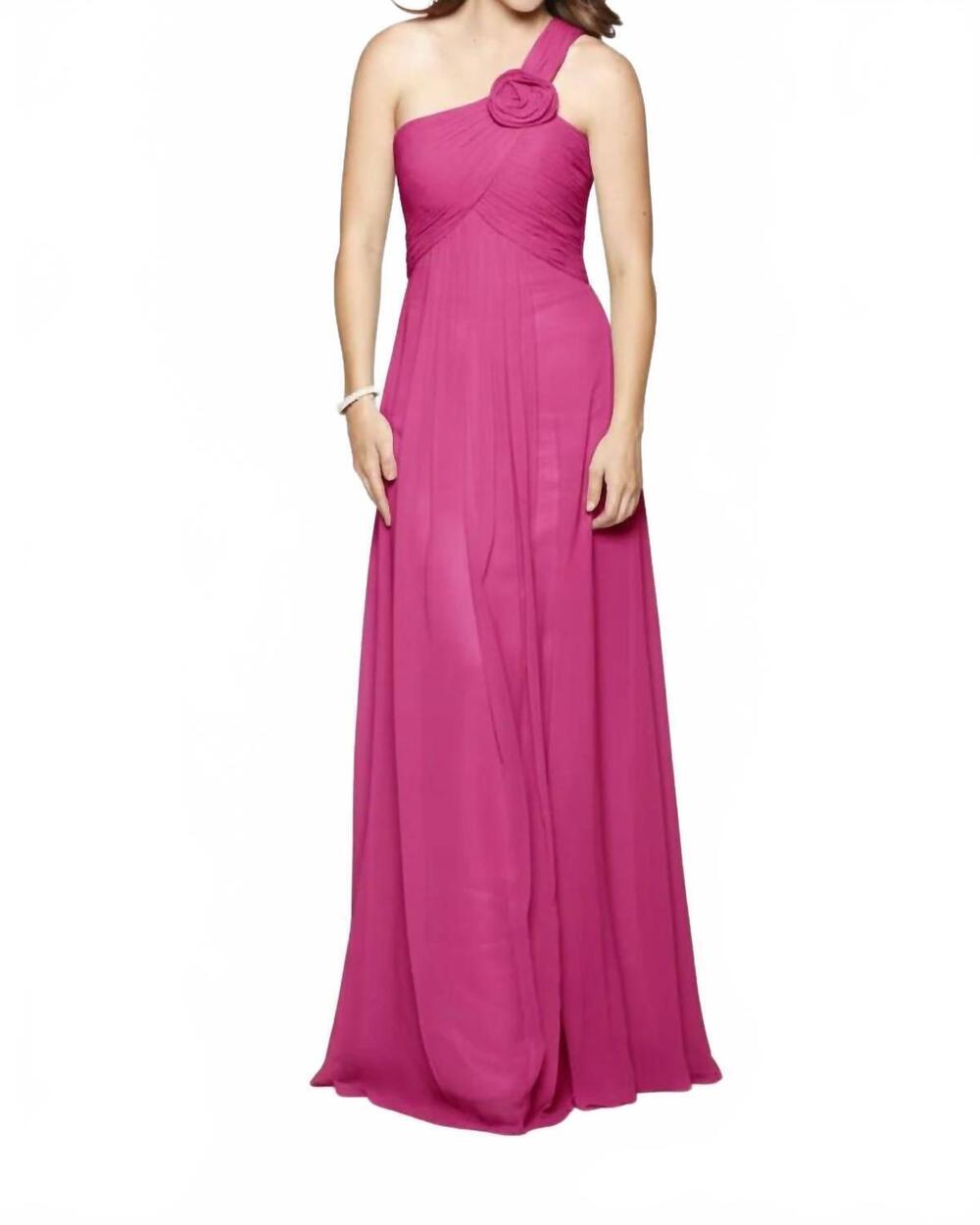 NEW LAST DRESS one-shoulder blossom gown in fuchsia
